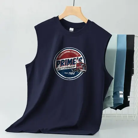 液氨丝光棉背心男夏季冰丝凉感速干运动健身坎肩宽肩印花无袖t恤商品大图