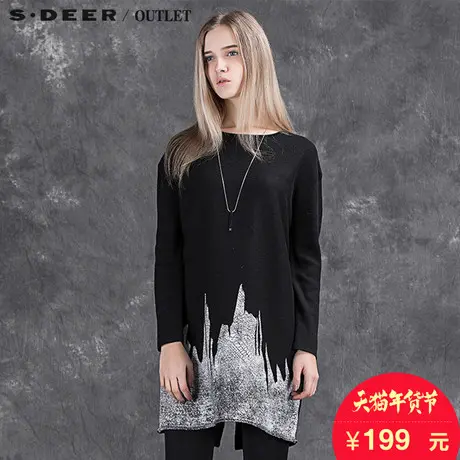 sdeer圣迪奥抽象纹理中长款打底针织毛衫S15483564图片