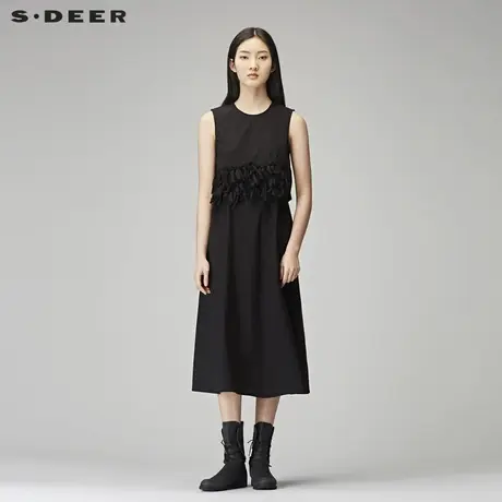 sdeer圣迪奥秋装女纯色流苏装饰两件套长款A版连衣裙S18181210商品大图