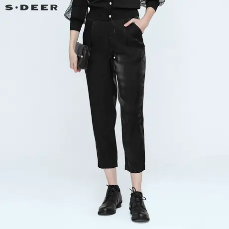 sdeer圣迪奥春秋装松紧垂坠黑色直筒通勤长裤休闲裤女S21160814图片