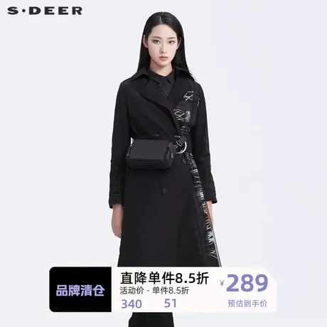 sdeer圣迪奥风衣外套女装系腰带拼接翻驳领长外套S20181811图片