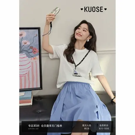 阔色趣味工牌印花短袖T恤女装2025夏季新款休闲纯棉半袖白色上衣商品大图