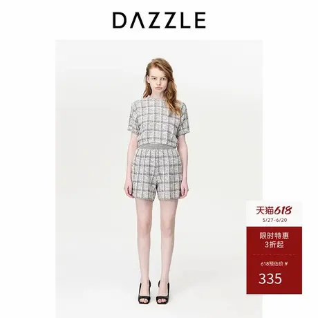 DAZZLE地素奥莱  针织短裤春夏装松紧腰格纹裤子女图片