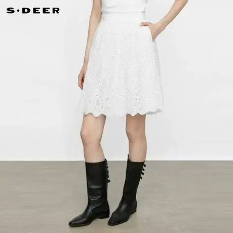 sdeer圣迪奥女装25年新品田园风松紧镂空绣花A字短裙S252Z1307商品大图