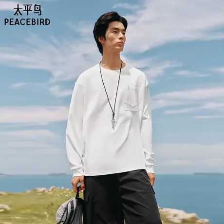 【商场同款】太平鸟男装 休闲T恤纯色重磅男士长袖T恤 B2CPF3272商品大图