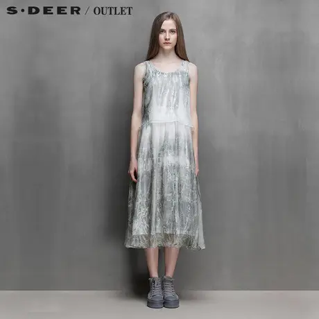 s.deer【闪购】圣迪奥女装湿透清新抽象墨意连衣裙S15281234商品大图