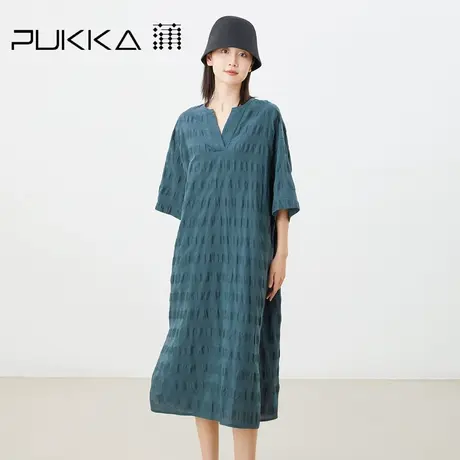 蒲PUKKA 原创设计女装2023夏季皱感肌理苎麻棉大廓型连衣裙商品大图