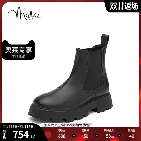 millie's妙丽冬商场同款牛皮切尔西烟筒女短靴L0518DD2商品大图