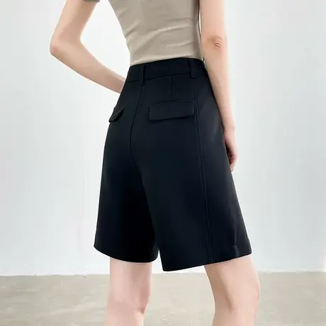 休闲西装短裤女2025夏季薄款高腰宽松显瘦黑色直筒百搭阔腿五分裤商品大图
