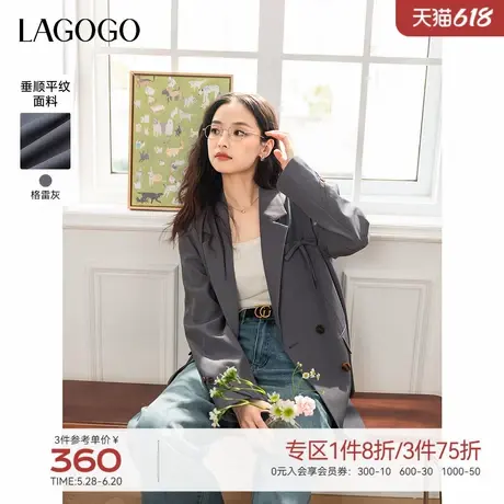 LAGOGO深灰色蝴蝶结气质西装女拉谷谷2025年春季新款休闲通勤外套商品大图