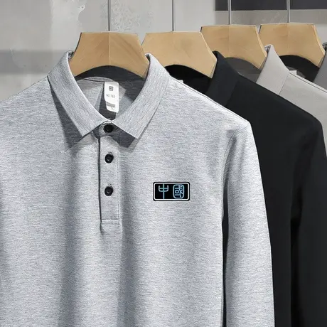 丝光珠地棉翻领t恤polo衫男士长袖有领秋衣服中国潮流保罗打底衫图片