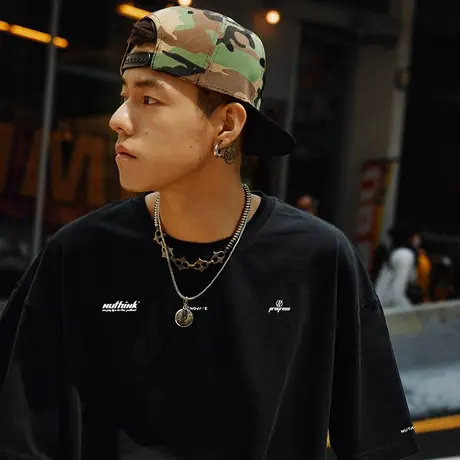 Nuthink美式潮牌字母短袖T恤男潮宽松大码半袖凉感女情侣新款2025图片