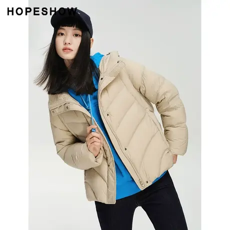 红袖outlets抽绳连帽羽绒服女hopeshow2023冬款短款保暖休闲外套商品大图