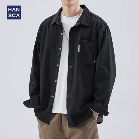 hansca翻领休闲夹克外套男2024秋冬潮牌美式复古纯棉工装长袖衬衫商品大图