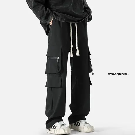 裤子男春秋季纯色高街工装长裤oversize潮牌宽松运动大码休闲裤男图片