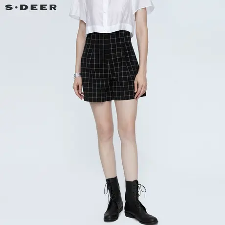 sdeer圣迪奥女装时尚高腰撞色格纹A字短裤S21260904图片