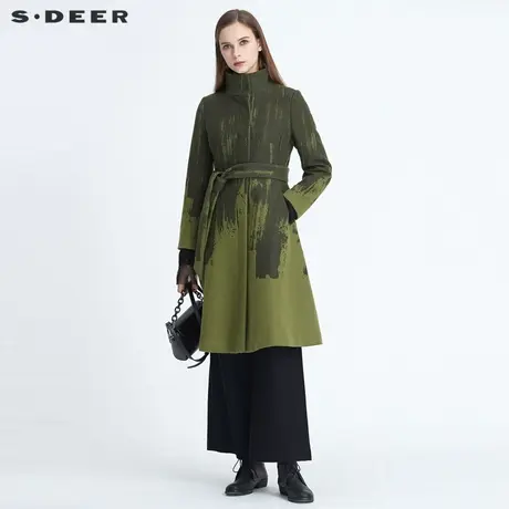 【直播间专属】sdeer圣迪奥立领晕染收腰中长款毛呢大衣S20481852图片