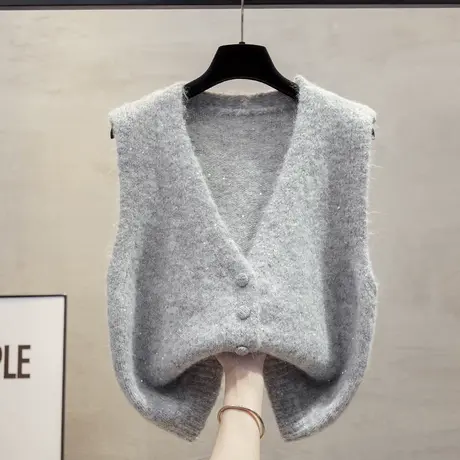 亮片开衫v领针织马甲背心女2025春秋新款宽松外穿马夹毛衣坎肩潮商品大图