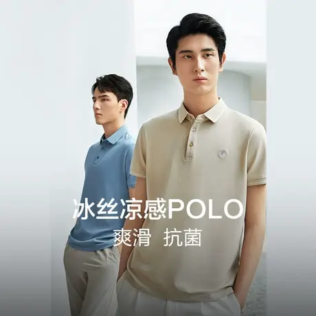 红豆POLO衫男士25年夏新品冰丝凉感3A抗菌纯色休闲翻领T男短袖t恤商品大图