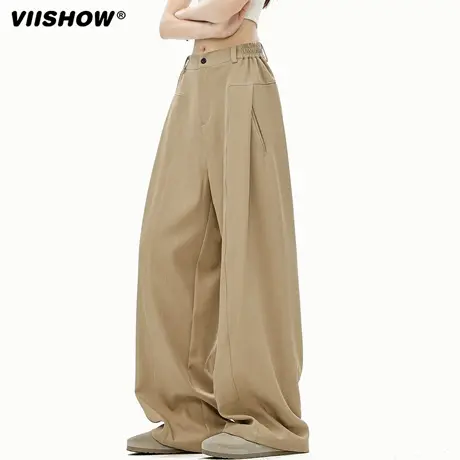 VIISHOW美式褶皱设计感垂感西裤男2025秋潮休闲裤宽松直筒拖地裤图片