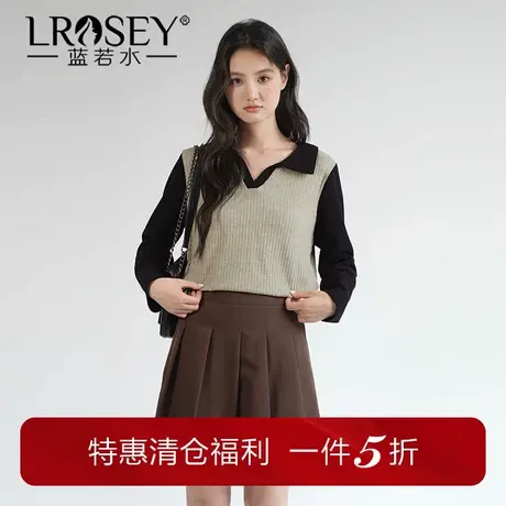 蓝若水大码女装撞色Polo领坑条针织衫胖MM秋装新款假两件长袖上衣图片