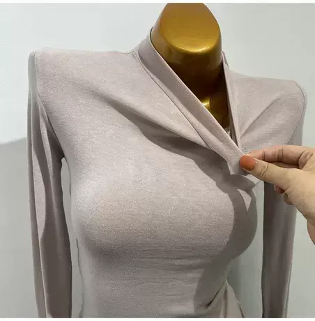 简约好穿！浅藕色！基础长袖T恤女半高领修身薄款上衣ins韩国超火图片