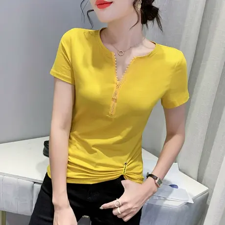 女装2023新款潮时尚拉链V领T恤女短袖夏季设计感小众上衣洋气小衫商品大图