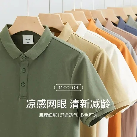 汉斯卡 210克polo衫男短袖夏季纯色简约翻领商务休闲透气网眼t恤图片