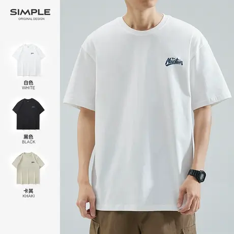 hansca 三本针260g重磅短袖t恤男夏季潮牌印花休闲纯棉白色打底衫商品大图