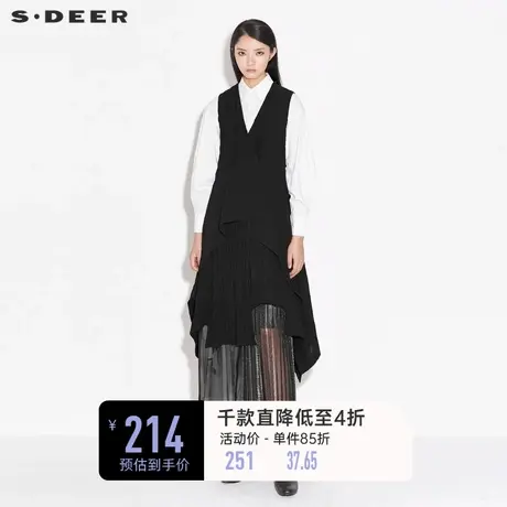 sdeer圣迪奥女装春装休闲V领肌理褶皱长款无袖马甲S21381602🍙商品大图