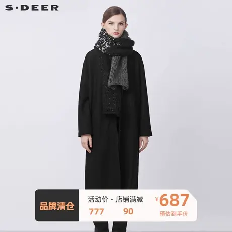 sdeer圣迪奥女装西装领围巾两件长款毛呢大衣S21481805⛺商品大图