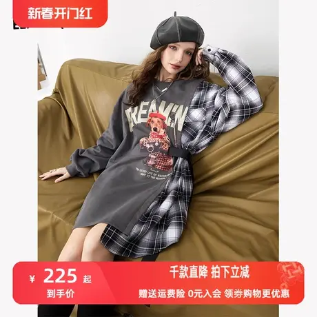 妖精的口袋拼接卫衣连衣裙女2023秋季新款小个子宽松显瘦长袖裙子商品大图