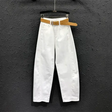 白色洋气高腰老爹哈伦裤女2025春季新款休闲宽松显瘦牛仔弯刀长裤商品大图