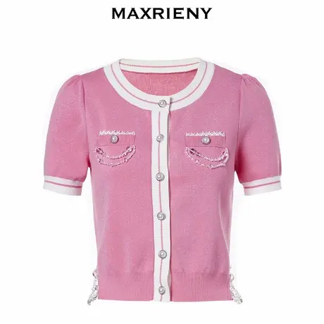 【奥莱】MAXRIENY山茶花粉千金小香风针织衫夏修身上衣女商品大图