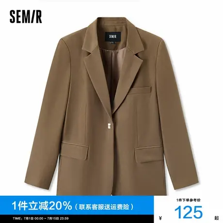 森马外套女中长款咖啡色一粒扣2024秋季新款休闲西服直筒小西装潮商品大图
