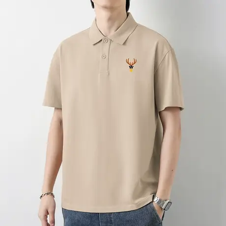 翻领保罗polo衫冰丝短袖t恤男装夏季凉感有领上衣服鹿头带领体恤商品大图