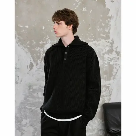 Lilbetter百搭polo领毛衣2024冬季新款宽松都市复古休闲针织衫男图片