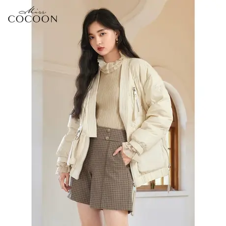 miss COCOON茧型鹅绒羽绒服女2022新款冬季宽松V领时尚拼接外套商品大图