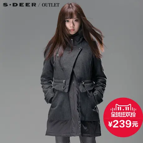 s.deer【上新】圣迪奥女装冬装女士连帽羊毛混纺棉衣S13481986图片