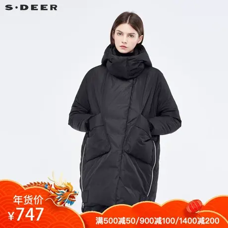 sdeer 圣迪奥金属拉链装饰落肩袖高领连帽羽绒服S18462406图片