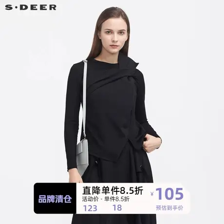sdeer圣迪奥打底衫女 内搭设计感圆领堆叠拼接长袖T恤S21180215图片