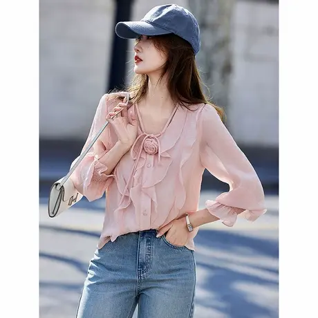 时尚气质休闲减龄小众长袖衬衫女士2025年春季新品浪漫法式上衣商品大图