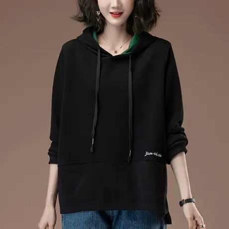 连帽卫衣女春秋新款加肥加大码女装宽松中年妈妈百搭遮肚休闲外套图片
