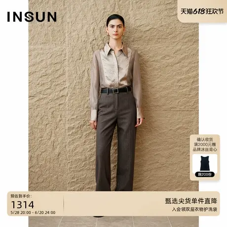 INSUN恩裳2024冬季雅丹老钱风高级感拼接铜氨丝衬衫商品大图