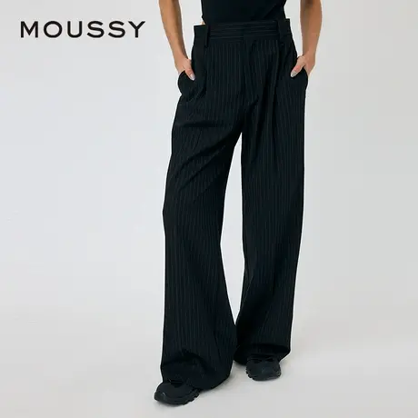 MOUSSY 2025夏季新品高腰捏褶条纹垂感西装裤休闲裤010IS631-4121商品大图