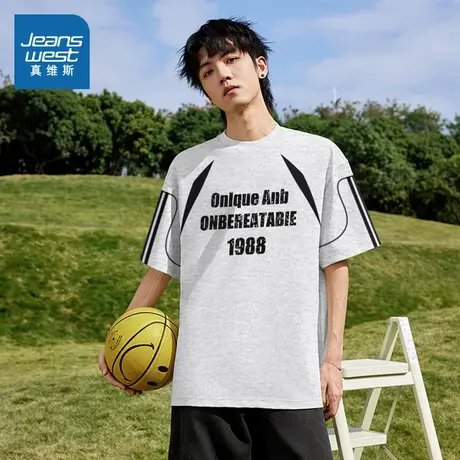 G2真维斯男装2025夏季新款 纯棉短袖休闲印花宽松百搭圆领T恤上衣商品大图