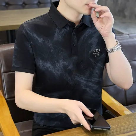 polo衫男士短袖t恤夏季2025年新款潮牌冰丝潮牌翻领青年男装衣服商品大图