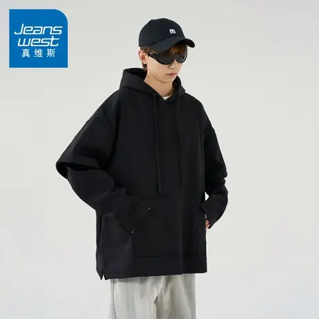 N5真维斯男士连帽卫衣2025秋季新款美式宽松重磅假两件外套春秋装商品大图