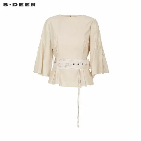 sdeer圣迪奥女装复古圆领收腰印花中袖衬衫S243Z0402商品大图