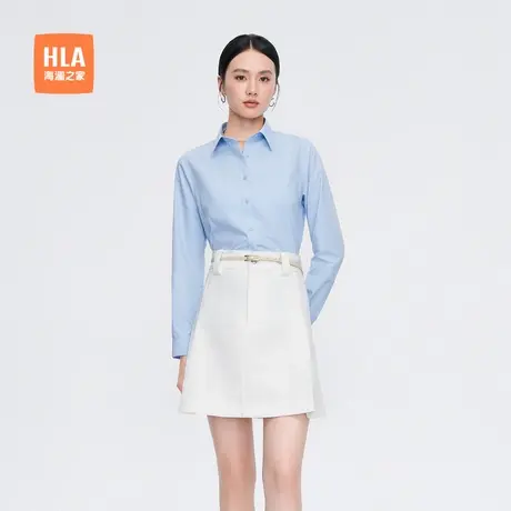 HLA/海澜之家通勤长袖白衬衫春夏季新款商务翻领女士正装职场衬衣图片